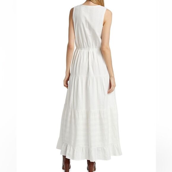 Splendid Northstar Tiered Cotton Buttons Down Maxi Dress In White.Size S - Picture 4 of 15